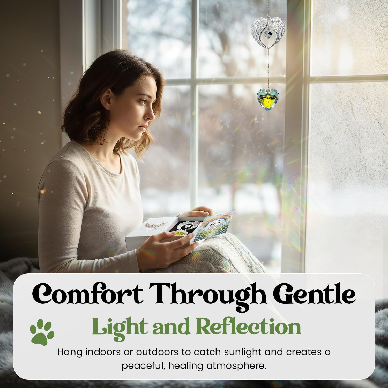 Memorial Sympathy Gift Box for Dog Loss - Pet Memorial Clear Crystal Ball Grief Suncatcher for Loved One, Thoughtful Dogs Remembrance, Rainbow Maker, Hanging Ball Prisms Gifts (Pet Suncatcher) - Image 8