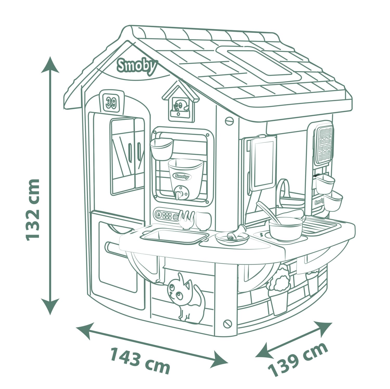 Smoby Life - Mud Cooking House - Cucina con pentole e teiere - Ampio piano di lavoro - 16 accessori inclusi - Materiale riciclato - Dai 2 anni in su - Prodotto in Francia