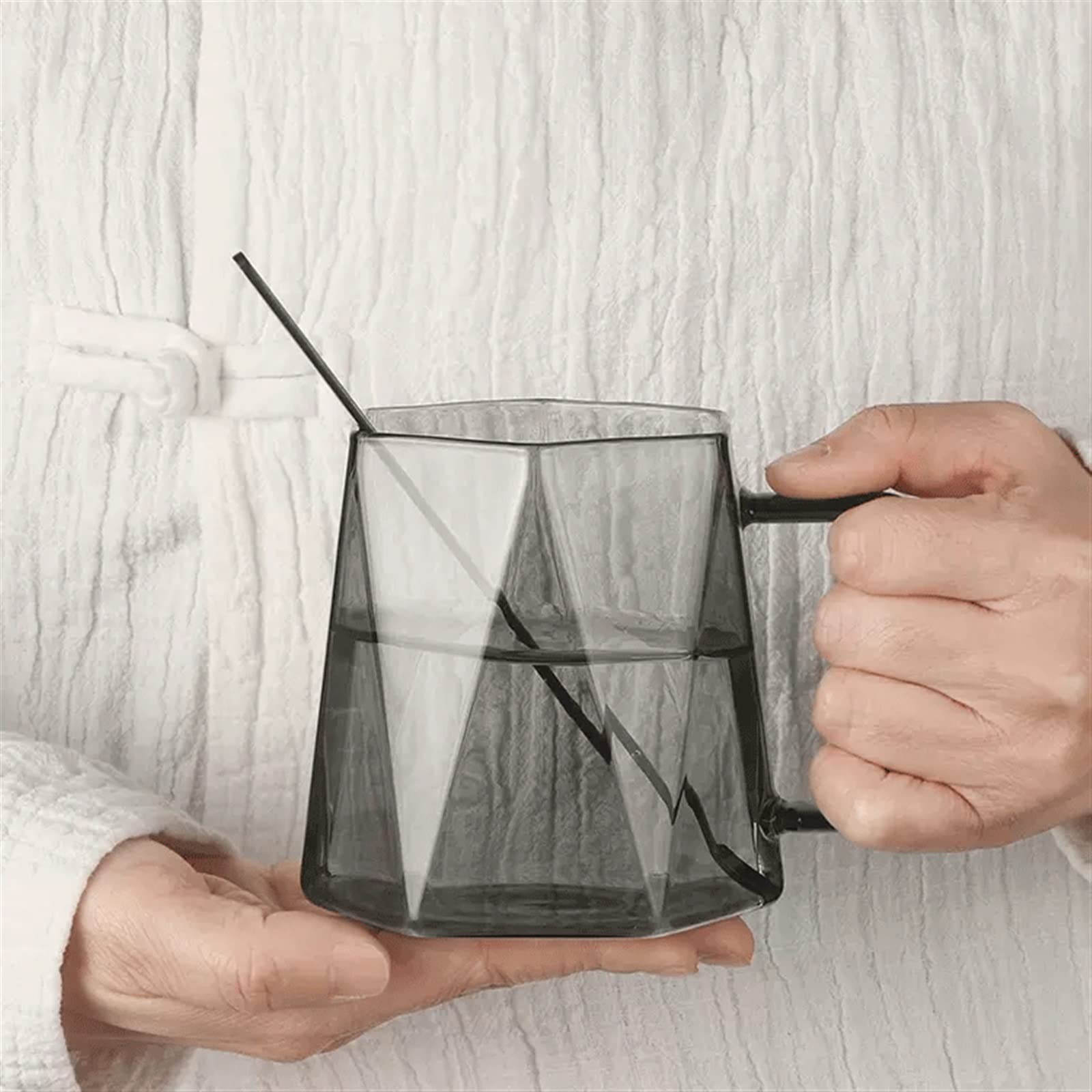 Duży szklany kubek do kawy 460 ml Kreatywny sześciokątny kubek do biura śniadaniowego | Black