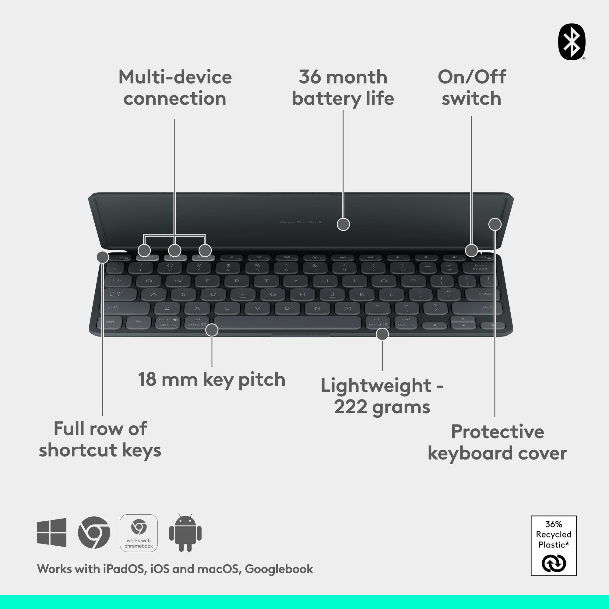 Amazon.co.jp: Logitech Keys-to-GO 2 ポータブルBluetoothタブレット
