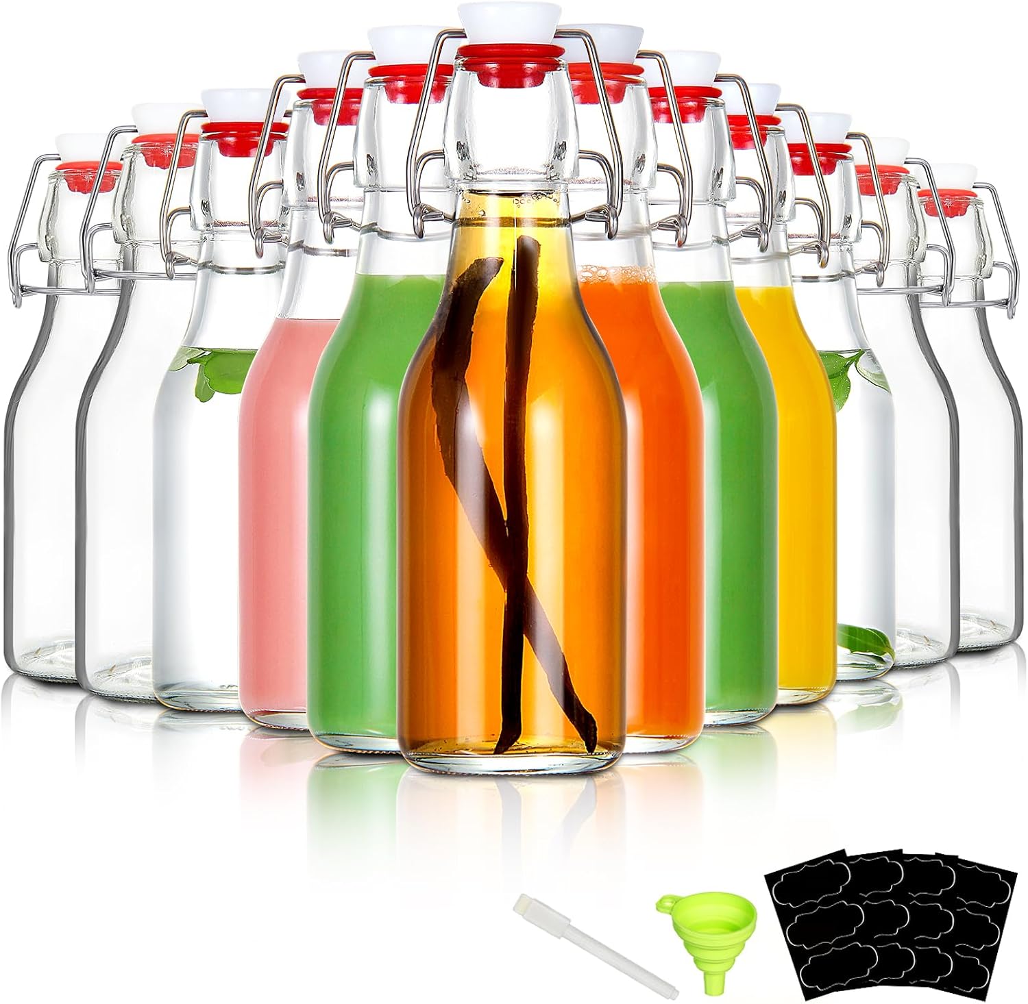 YEBODA 12 Pack Swing Top Glass Bottles 8oz Flip Top Glass Bottles for Home Brewing,2nd Fermentation,Kombucha,Kefir,Vanilla Extract,Juice,Tea,Beverages,Soda,Oil,Vinegar,Limoncello,Beer
