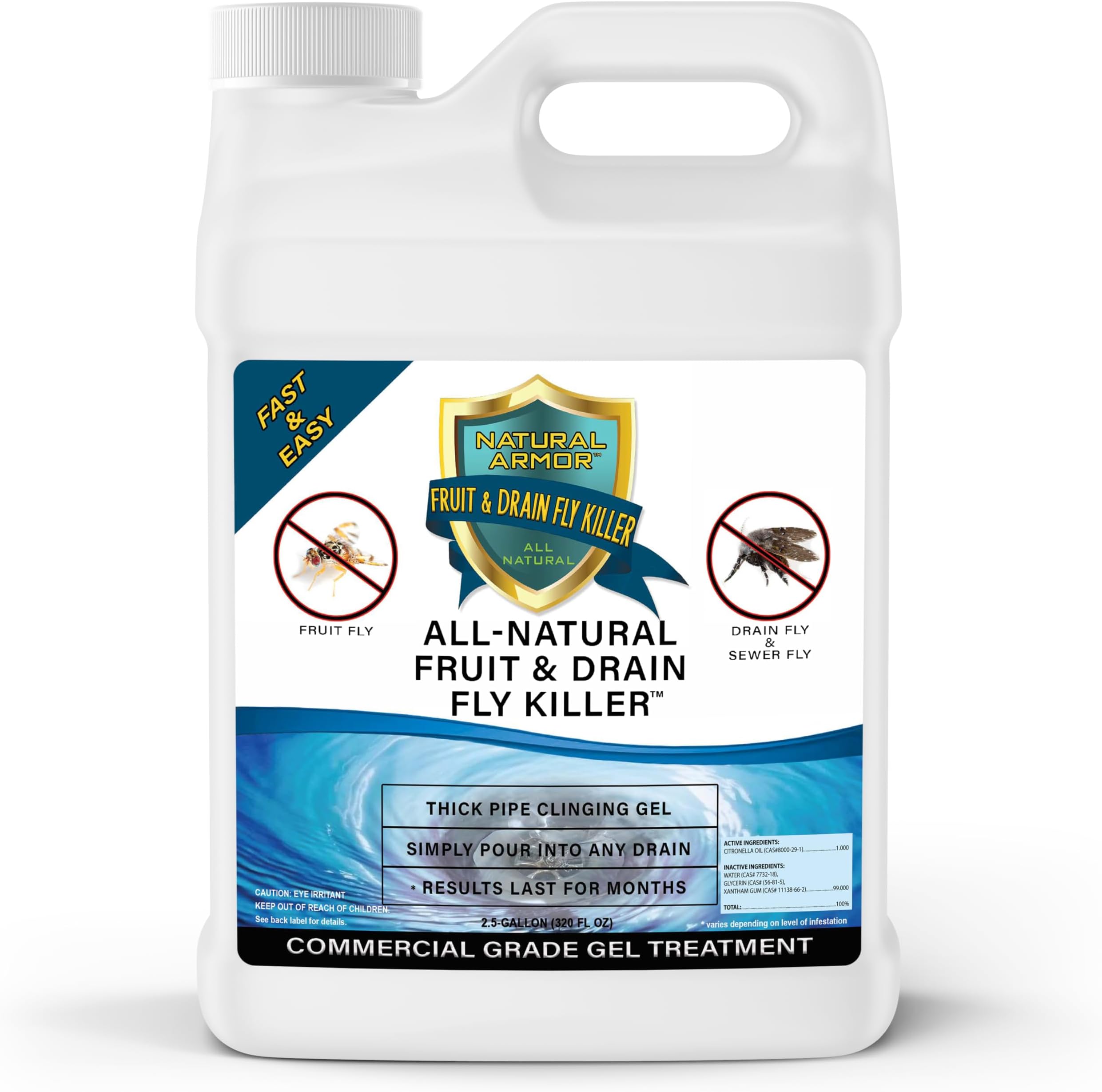 Fruit Fly & Drain Killer - Simple Commercial Gel Treatment Eliminates Gross Flies, Sewer Flies Gnat Infestations From Any Fast Easy 2.5 Gallon (320 Ounces)