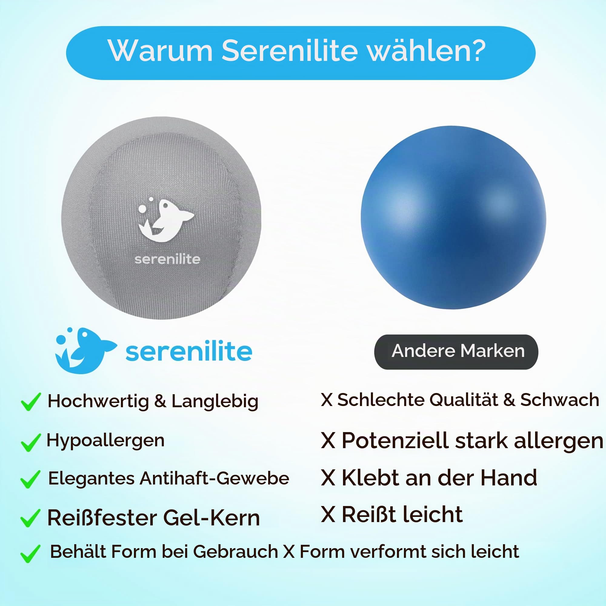 Serenilite Handtrainer Therapie Stressbälle - Einfarbige, Squishy Grip Stärkungssensorikbälle für Erwachsene - Übung & Stressabbau