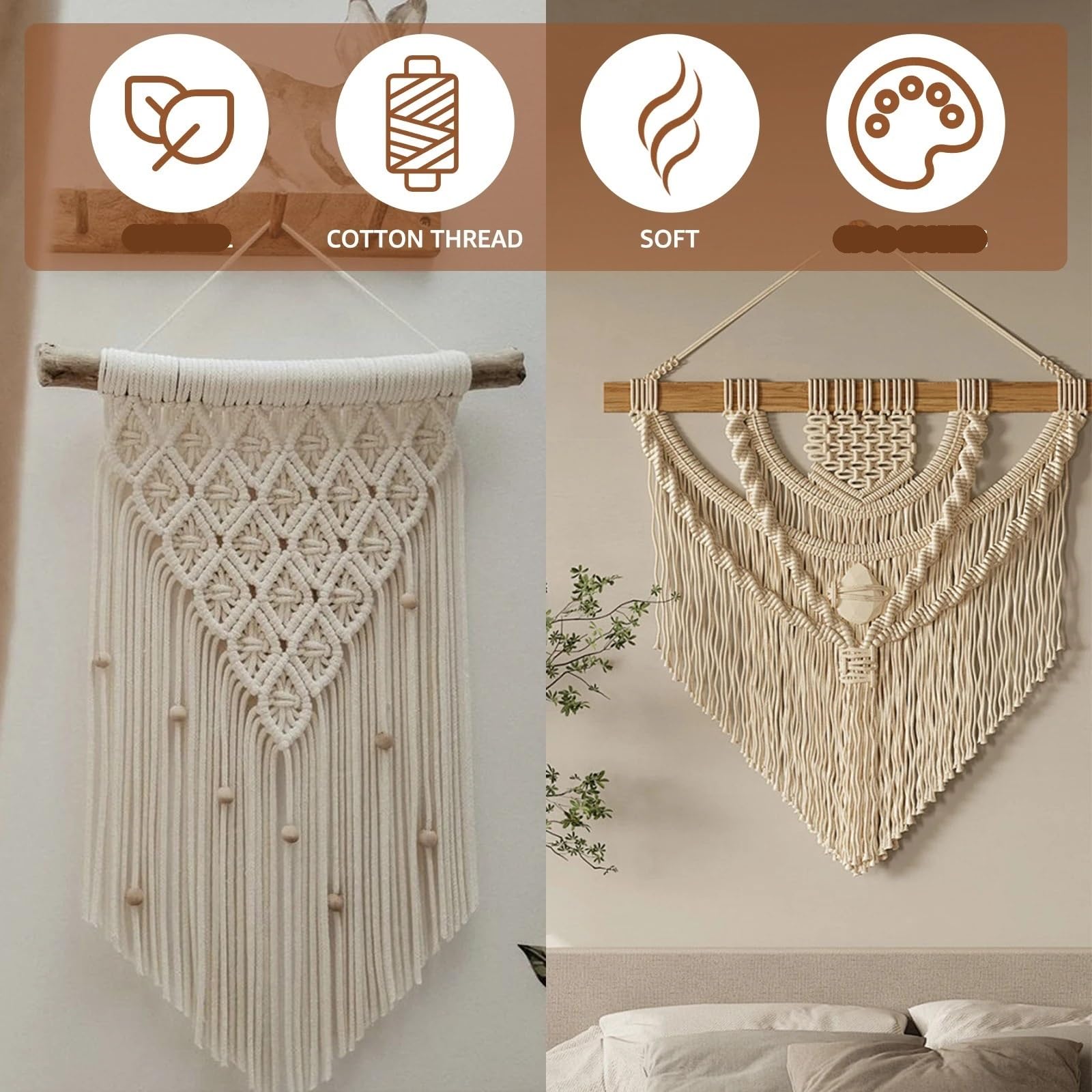 Kit De Macramé Con Borlas De Bricolaje Kit de macramé for principiantes, cuerda de algodón Natural, Kit colgante de pared de macramé, Kit completo de fabricación de macramé, suministros de macramé DIY