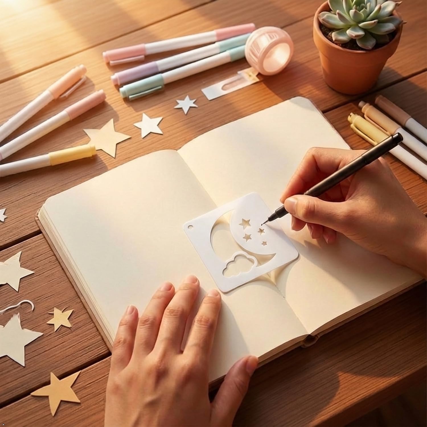 16-Pack Celestial Stencils for Painting on Wood - Reusable 3 Inch Sun, Moon & Stars PET Templates for Wall Art, DIY Crafts, Baking & Night Sky Decor