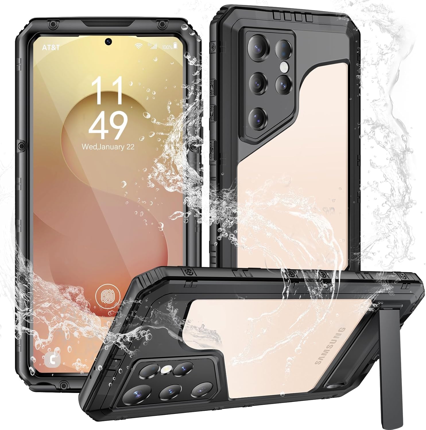 Mitywah Waterproof Case for Samsung Galaxy S25 Ultra, Heavy Duty Metal Kickstand Case, Shockproof Full Body Phone Case with Built-in Screen Protector for Samsung S25 Ultra Case Red