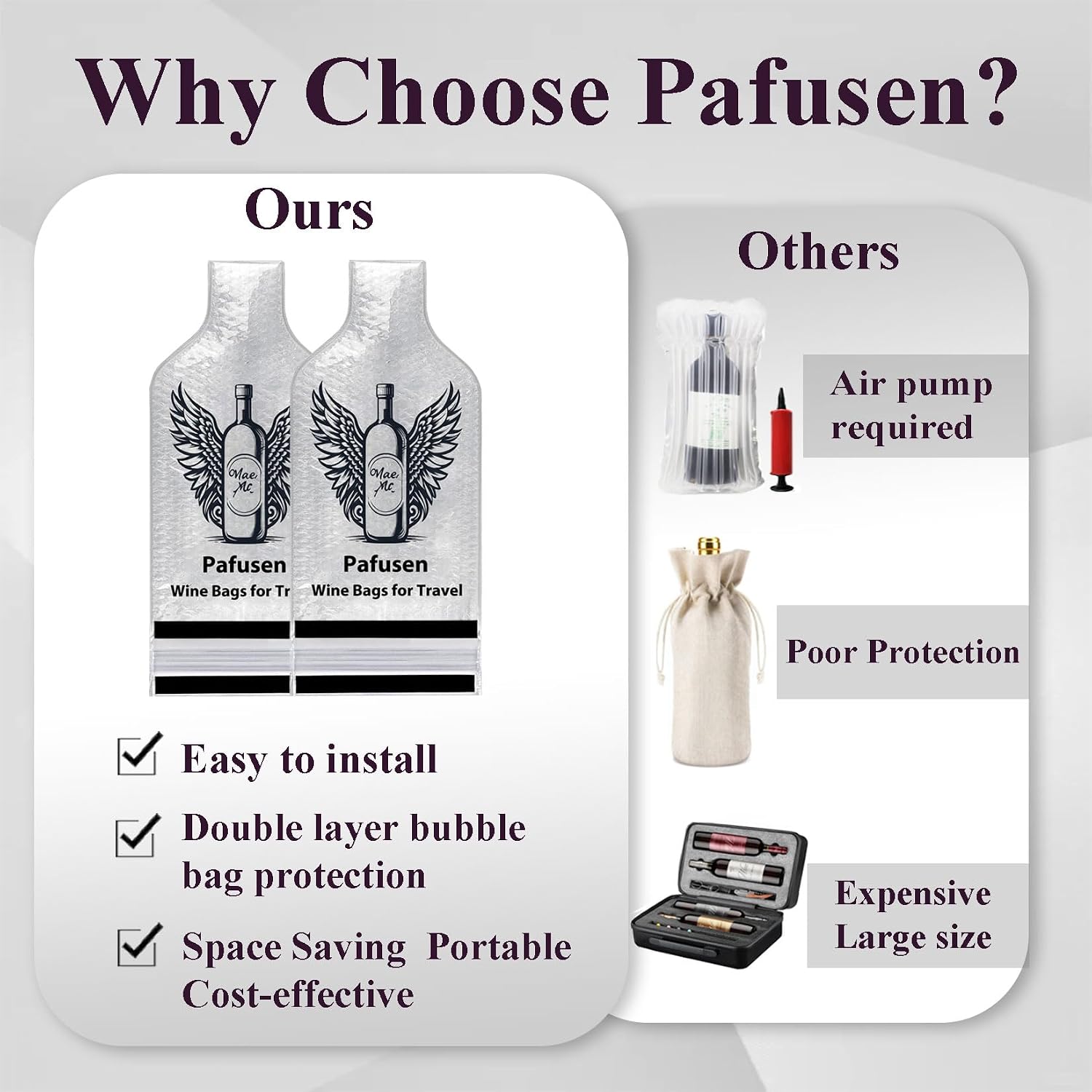 Pafusen 2 Set Wine Bags for Travel, Reusable Wine Bottle Travel Protector Bags, Leak Proof Protective Bottle Bags Sleeves Airplane Cruise Car, Wine Bottles Protector Sleeve