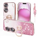 for Huawei Honor 70 Phone Case, Case for Honor 70 Cute TPU Soft Slim Pink Cover for Girls Women with Ring Stand Strap Lanyard Case for Honor 70 (Rose Gold)
