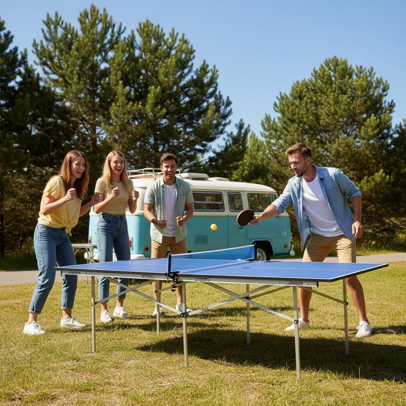 Mesa de ping pong plegable con red, 2 raquetas y 3 pelotas, tablero de fibra de densidad media, ahorro de espacio, para interior y exterior, varios tamaños