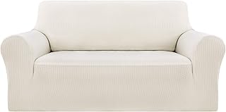 Deconovo 1 Pièce Housse de Canapé 2 Place avec Accoudoirs pour Chambre Salon Housse Canapé Extensible Confortable Blanc