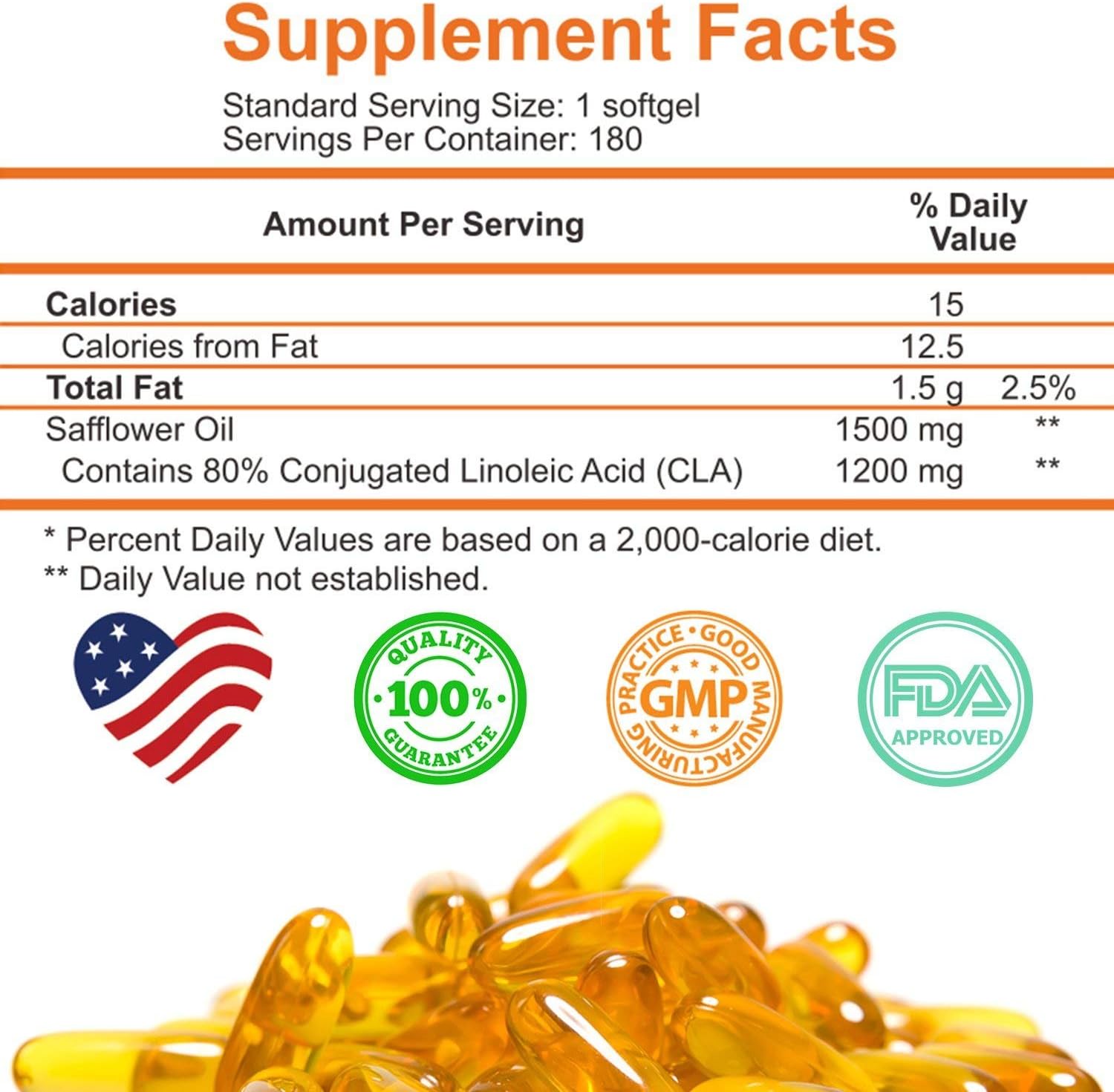 Avalene Nutrition CLA 1500, Max Potency - Natural Weight Loss Exercise Enhancement, Increase Lean Muscle Mass, Non-Stimulating, Non-GMO 100% Safflower, Gluten Free, 180 Count - Made in USA