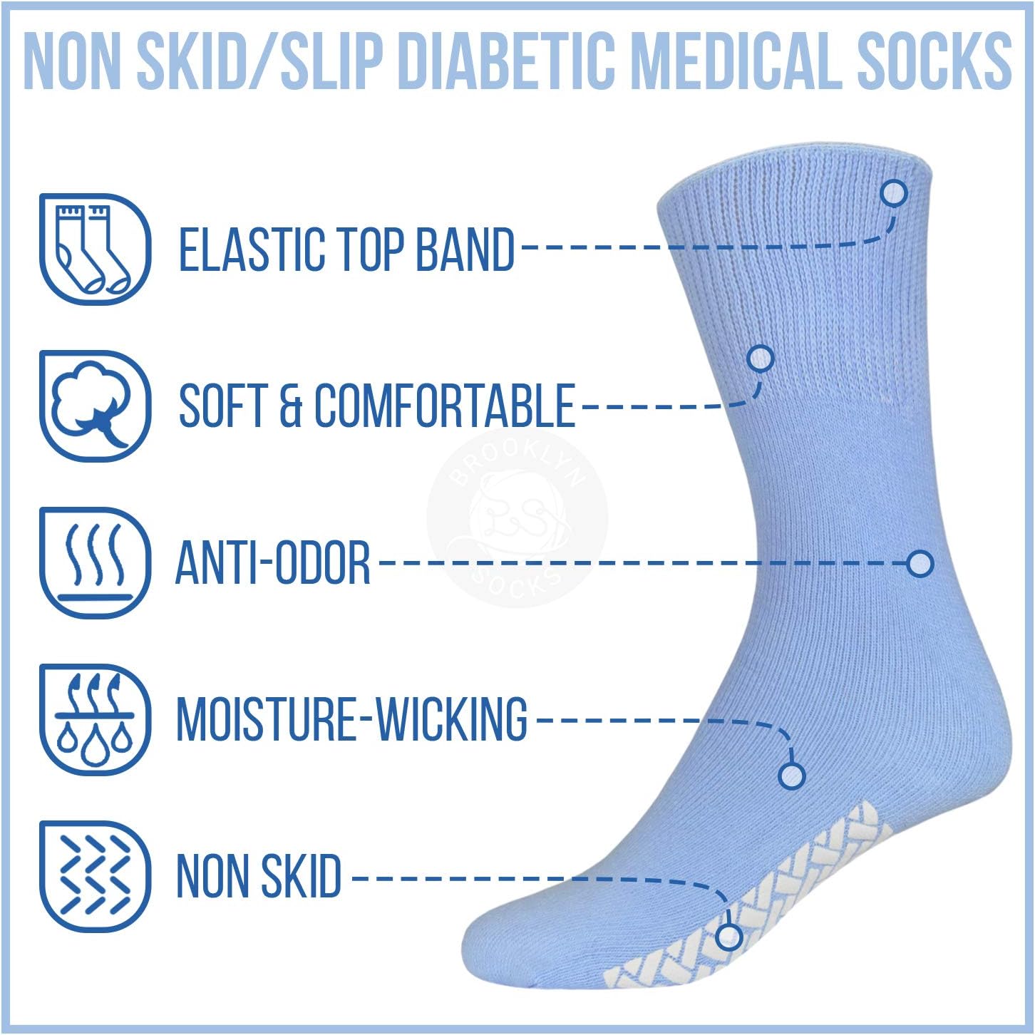 6 Pairs of Cotton Diabetic Non-Slip Tube Crew Socks, Medical Rubber Gripper Bottom Hospital (Fit's Women’s Shoe size 7-11) - Image 4