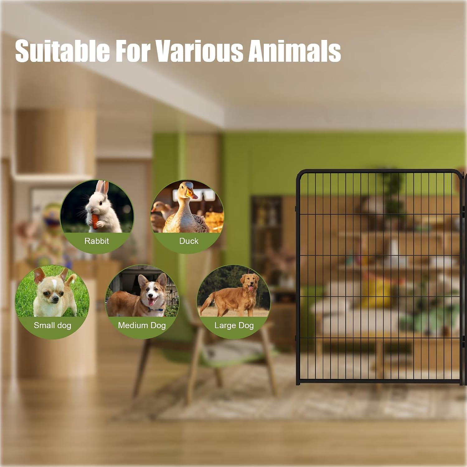 40" Heavy-Duty Dog Playpen with Door – Foldable Metal Exercise Pen for Large/Medium/Small Dogs, Puppies, Rabbits – Portable Puppy Pen for Camping, RV, Yard (Black, 40" H, 16Panels)