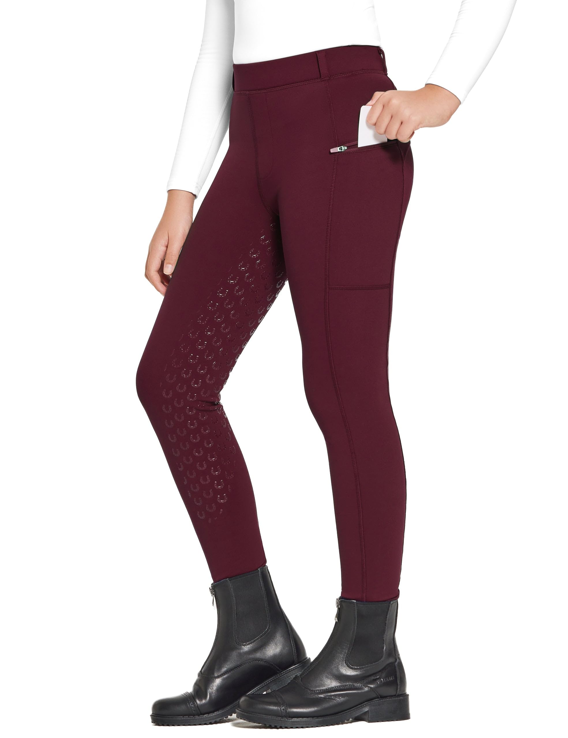 FitsT4 Sports Winterreithose Kinder Winter Reitleggings Mädchen Silikon Vollbesatz Thermo Reithose mit Handytasche und Taschen Grau XS