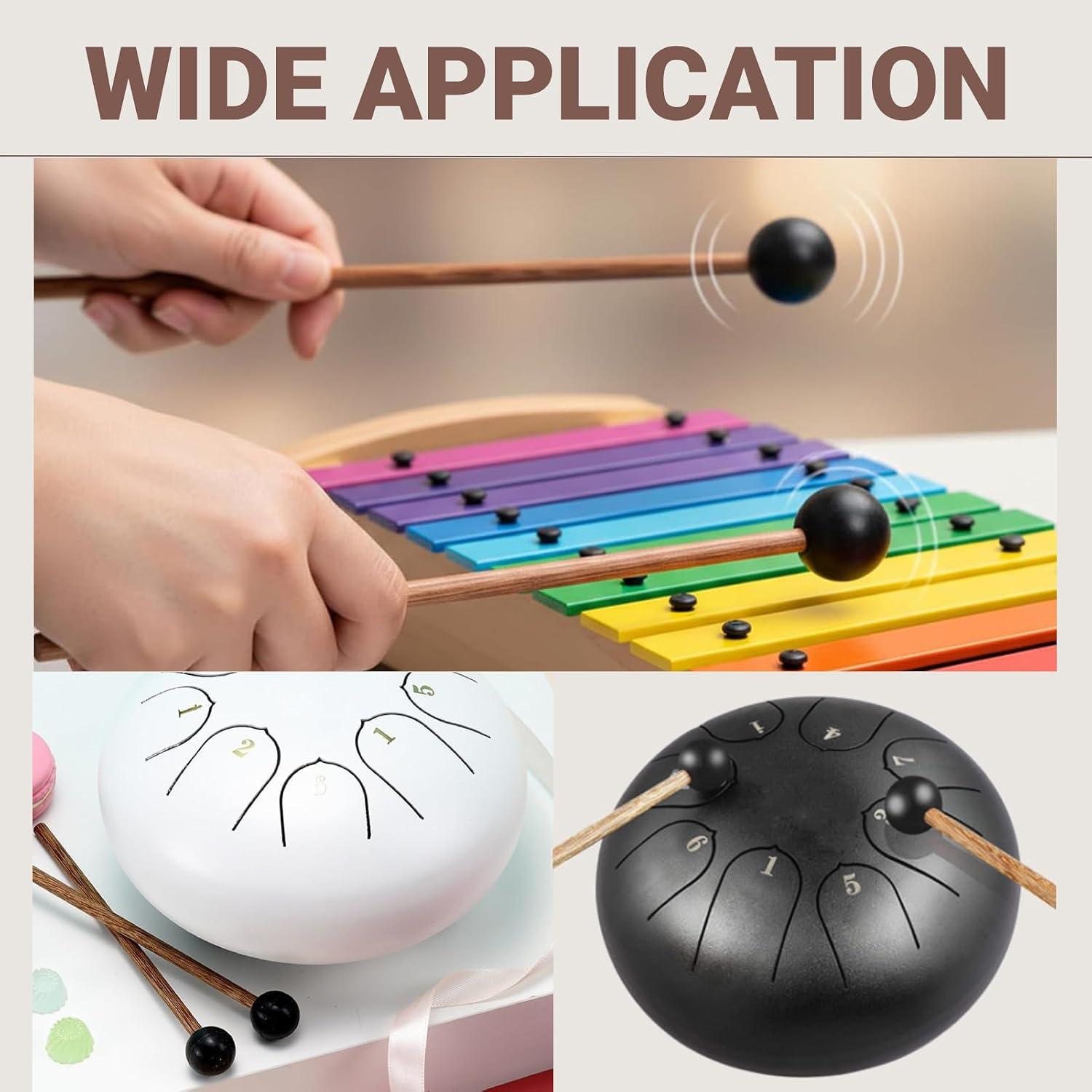 4Pcs Steel Tongue Drum Mallets with Soft Rubber Heads 6.5 Inch Gentle Mallets for Beginners Adults Practice and Healing Music
