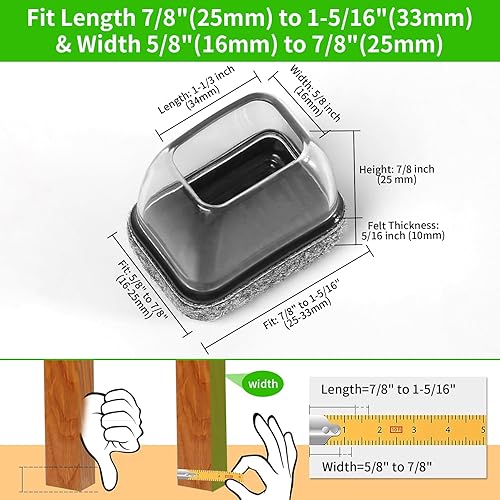 Miniatura 22 de 24 protectores rectangulares de suelo para patas de silla con fieltro, pequeñas tapas de silicona para patas de sillas para suelos de madera dura