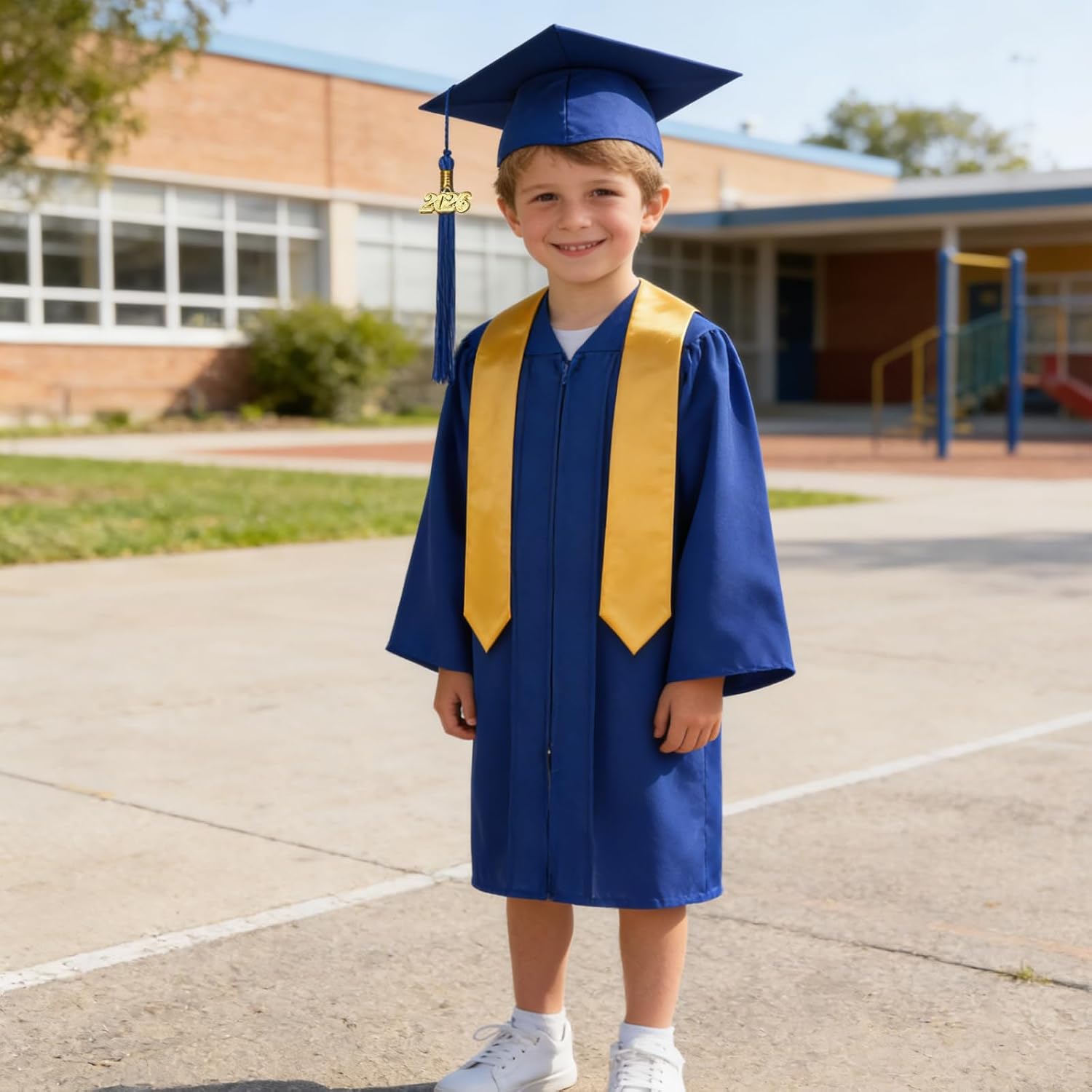 GRAJTCIN Unisex Shiny Kindergarten Preschool Graduation Cap and Gown, Tassel with 2026 Charm Set