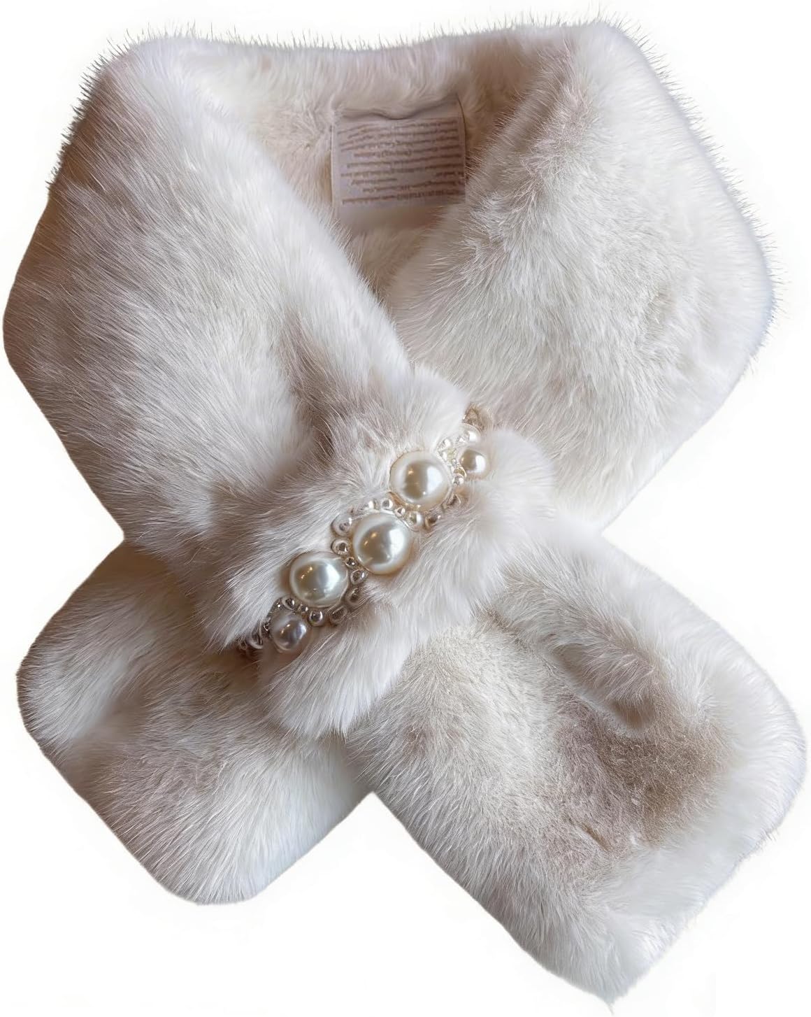 Womens Fluffy Winter Scarves Elegant Pearl Ultra Soft Cold Weather Faux Fur Neck Warmer Stoles Cozy Wrap