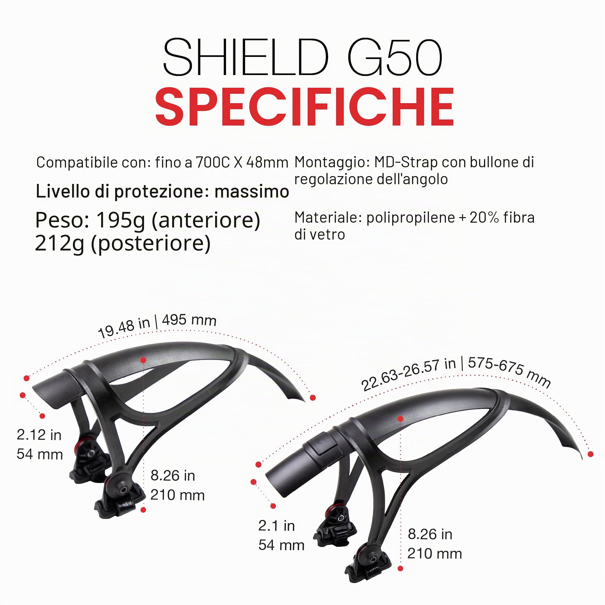 ZEFAL Shield G50 - Parafanghi Bici Gravel - Set di Parafanghi Bici 28 Anteriori e Posteriori per Bici Gravel - Parafango Gravel da 28 pollici - Made in France