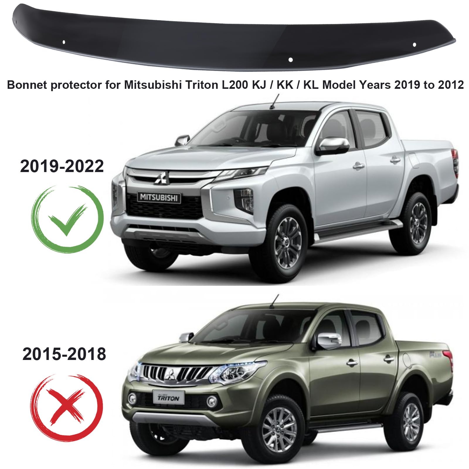 Motorhaubenschutz Steinschlagschutz für Mitsubishi L200 Triton 2019-2022, PMMA Acryl, UV-beständig, wetterfest, glänzend schwarz