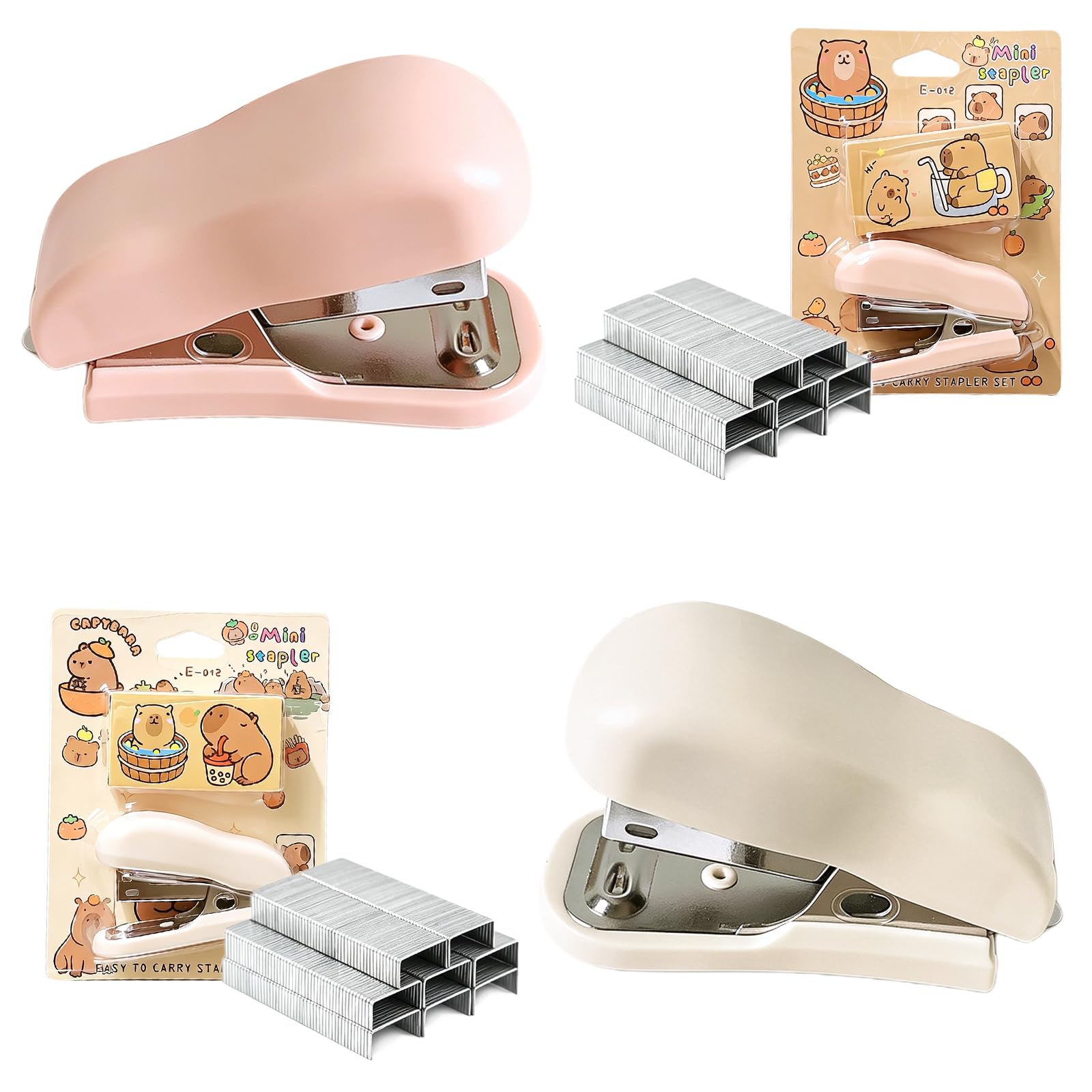 2 Pcs Mini Stapler,Cute Capybara Small Stapler,2 Colors Standard 26/6 Staples Small Staplers with Staples,Effortless Portable Mini Staplers and Staple Set,for Office,School,Home,Student