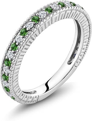 Gem Stone King Green Simulated Emerald and Created Sapphire Ring