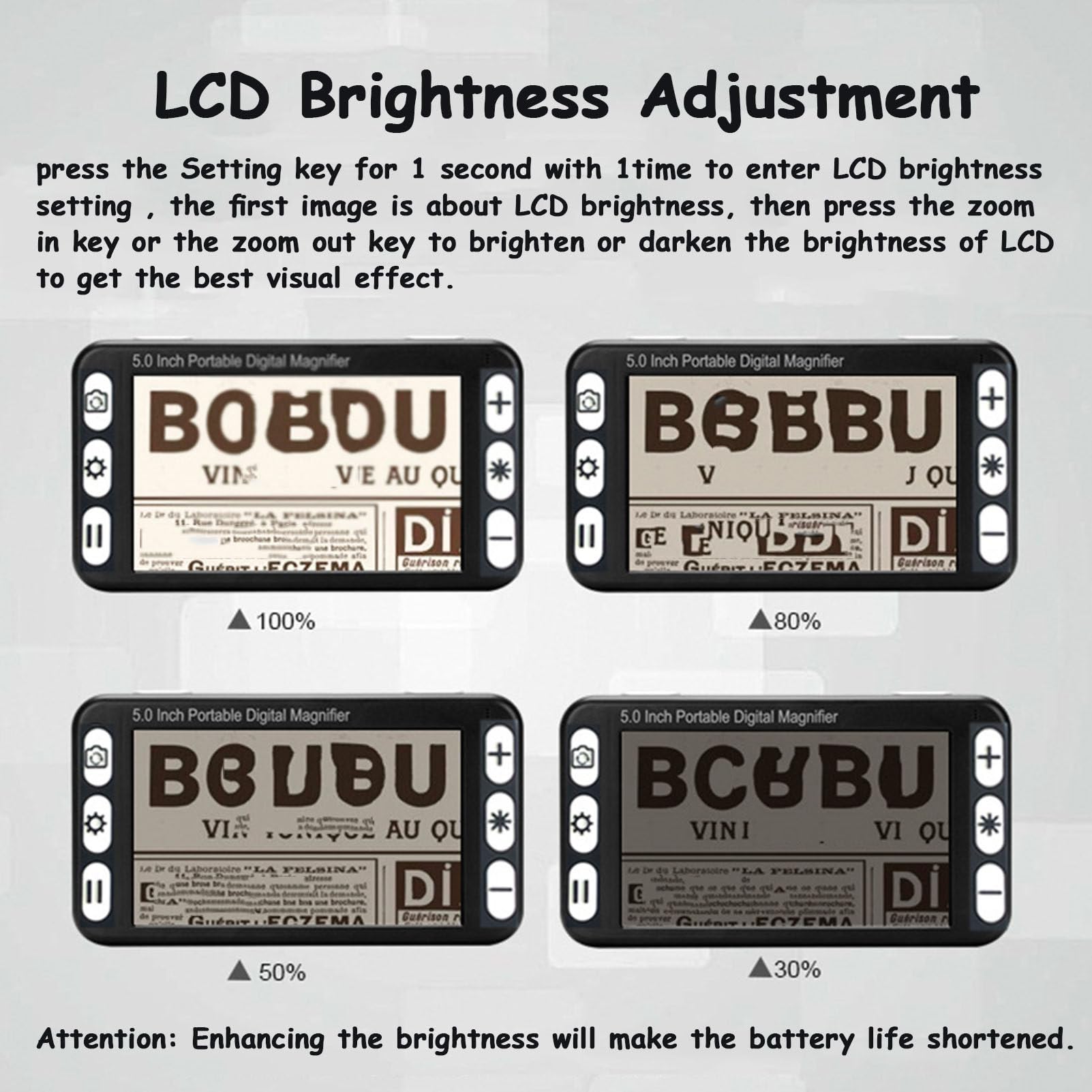 Lupa digital, ayuda de lectura portátil de 5 pulgadas con lente de cámara de enfoque automático, zoom 2X-48X para baja visión, ideal para leer libros y revistas
