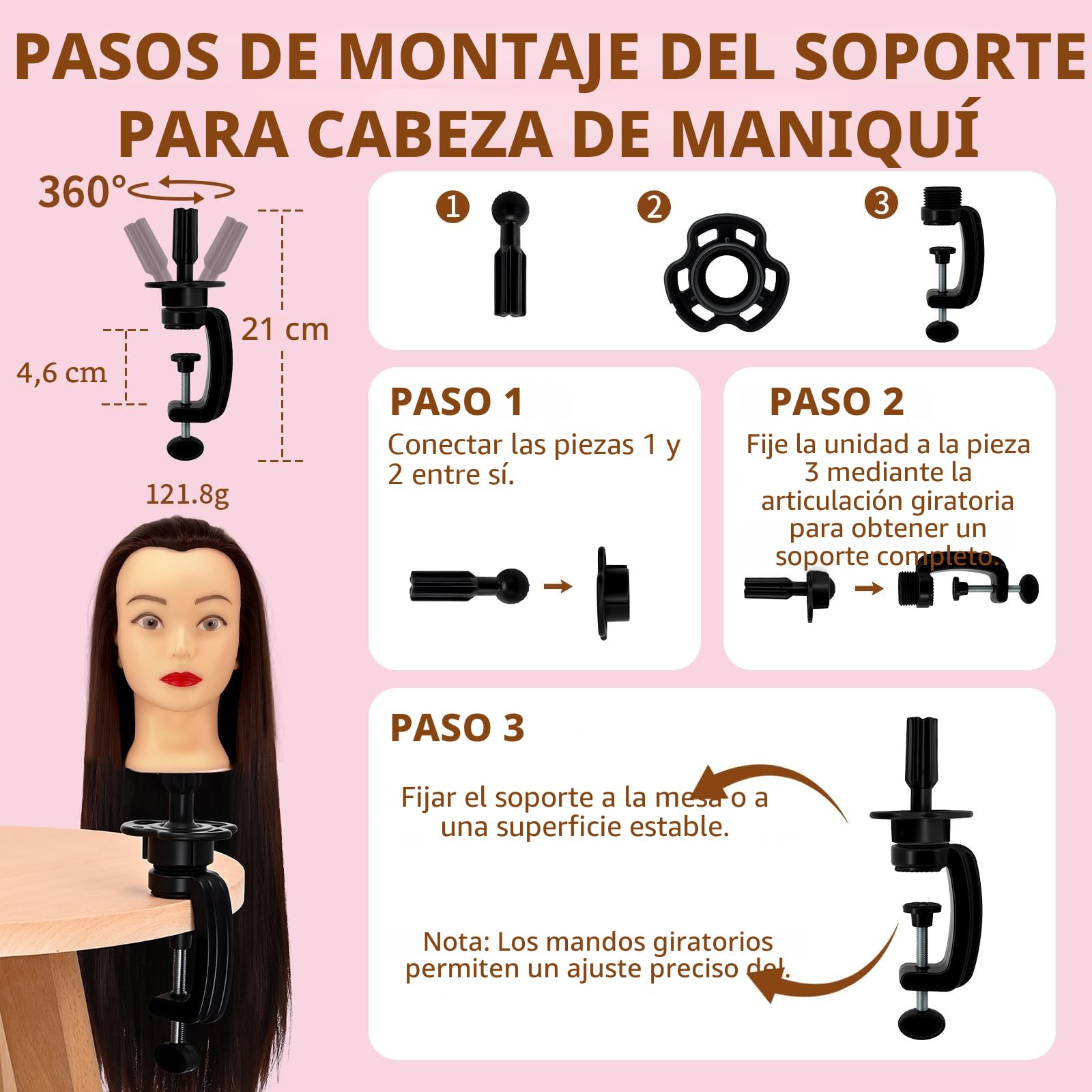 Juego de peluquería profesional para niños, cabeza de maniquí con soporte para pelucas y forma de cabeza de peluquero, para peluqueros, colegialas y escuelas de peluquería (ferroso)