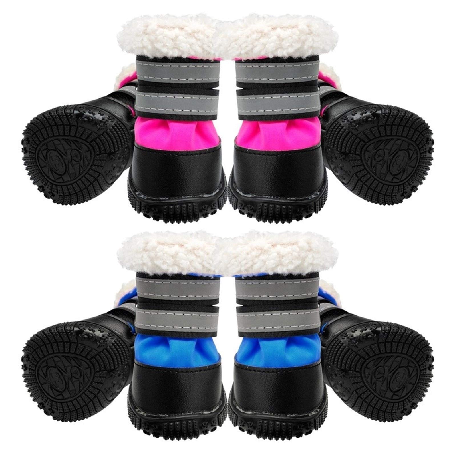 Dog Scarpe Invernali Dog Boots Cotone Nessuno Slittamento Scarpe Dog Pioggia Caduta di Neve Riflettente Pet Calzature Rosa Blu Wear (Color : Pink, Size : 3)