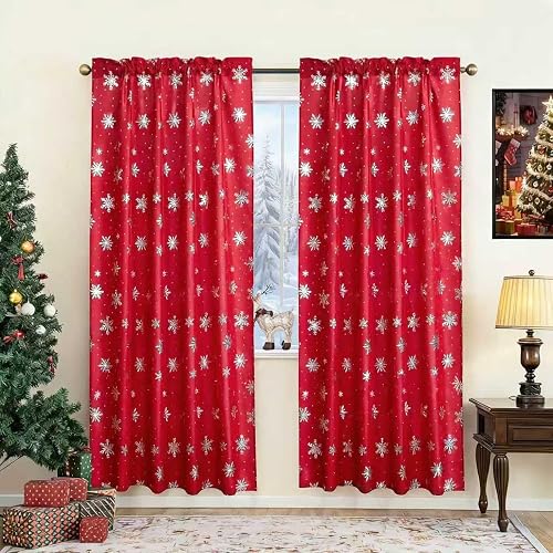 Karseteli Christmas Curtains for Living Room, Luxury Snowflake Silver Foil Print