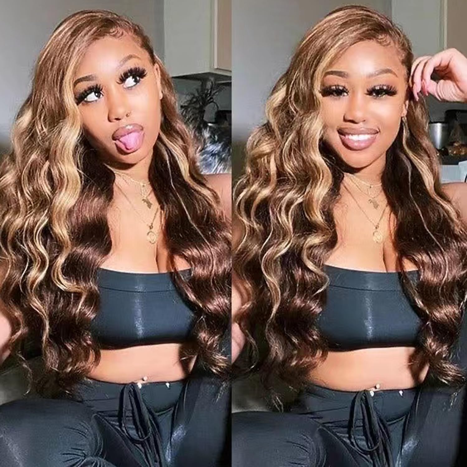 Highlight Brazilian Bundles Human Hair with Closure(16/18/20+16inch) 10A Honey Blonde Brown Color Ombre Loose Curly Human Hair 3 Bundles with 4x4 Swiss Lace Closure Pre Plucked Natural Hairline