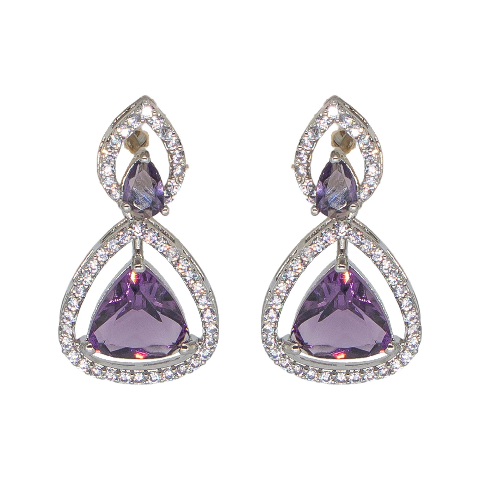 manikya Brass American Diamond Rhodium Plated Earings Tops With Hydro Coloured CZ Stones For Women and Girls.-picture-52