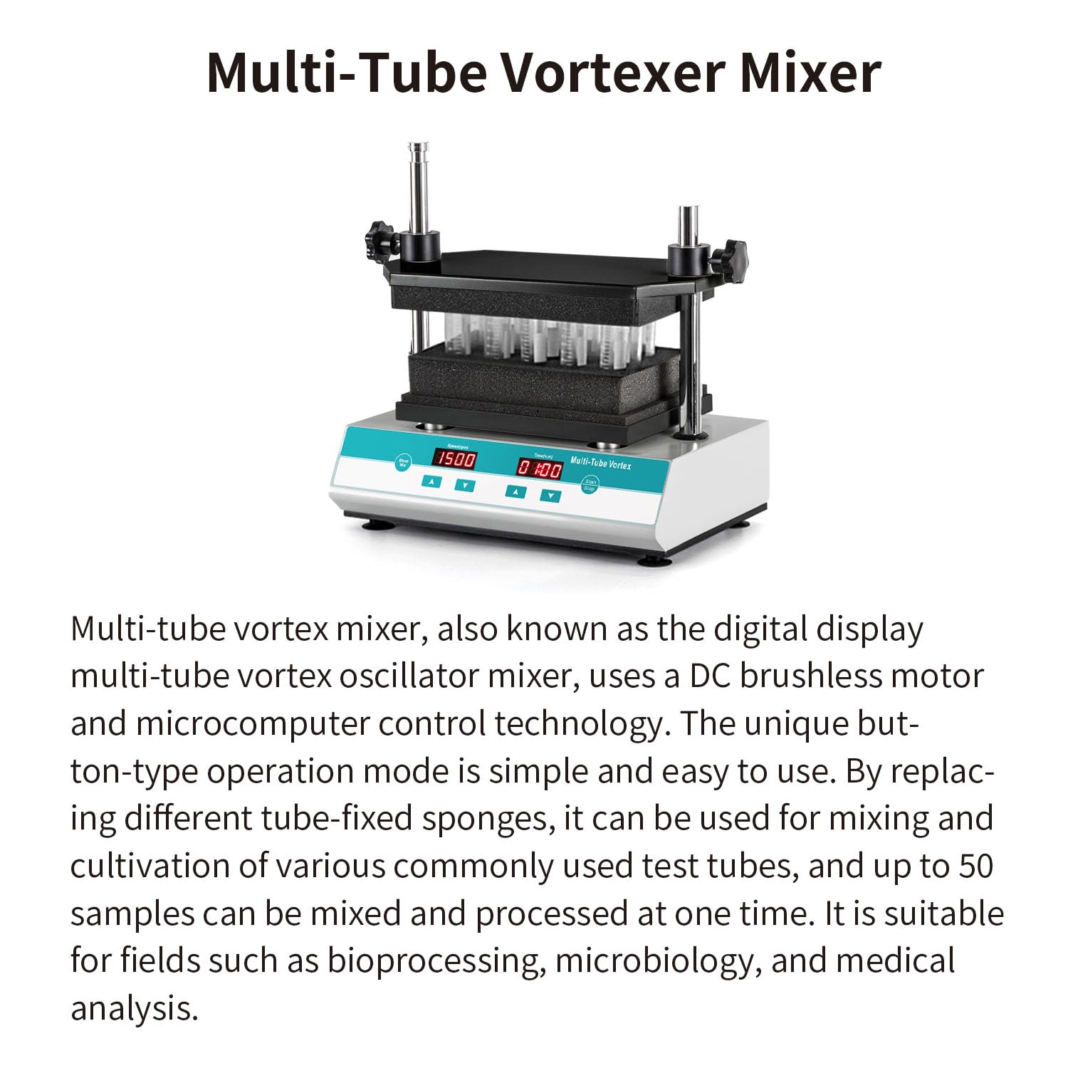 Multi Tube Vortex Mixer,Lab Vortexer Mixer,DHM-200,Speed Range 500~2800rpm Orbit Diameter 4mm Horizontal Orbit,Processing Capacity 50ml×15,15ml×50,2ml×50,0.5ml×50