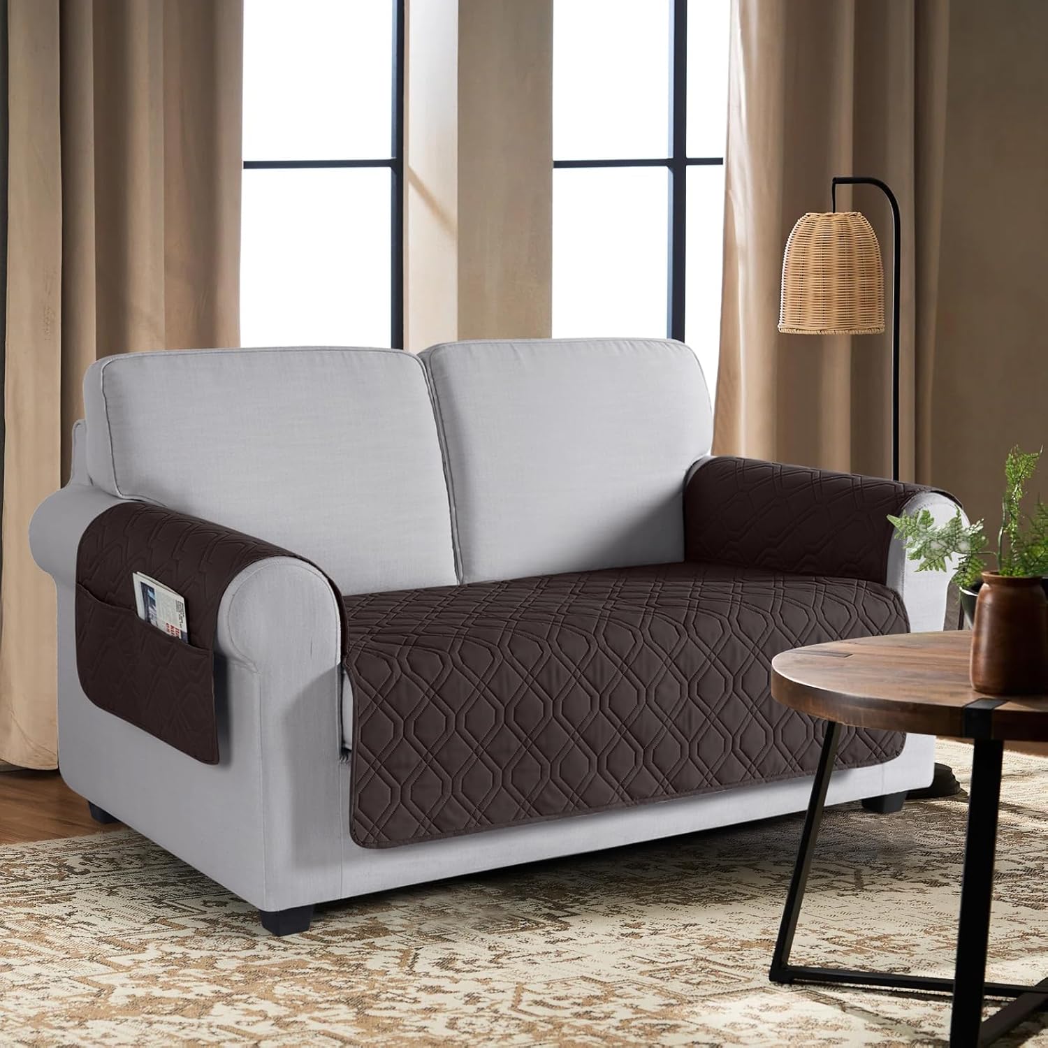 VANSOFY Couch Cover, Waterproof Sofa Covers Washable Slipcover Furniture Protector Couch Seat Covers Non-Slip Couch Cover for Dogs, Pets(Loveseat, Chocolate)