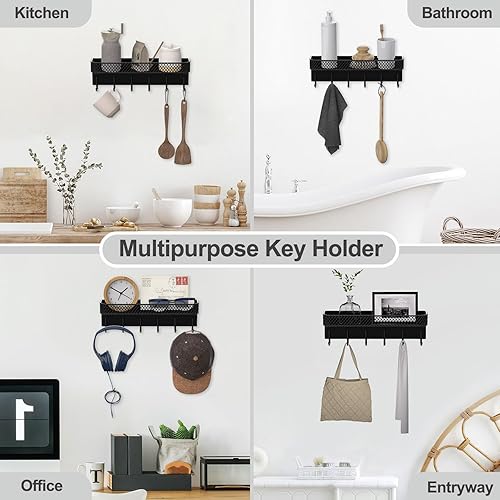 Miniatura 6 de Soporte para llaves de pared  Colgador decorativo de acero inoxidable con 6 ganchos para sombreros, bolsos, correas  Soporte para llaves con