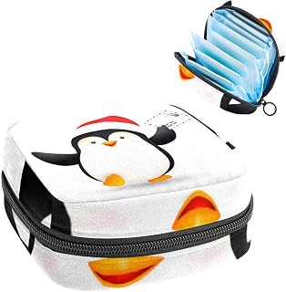 Happy Xmas Penguin Period Pouch Portable,Tampon Storage Bag for Sanitary Napkins, Multicolor, 4.7x6.6x6.6 in/12x17x17 cm