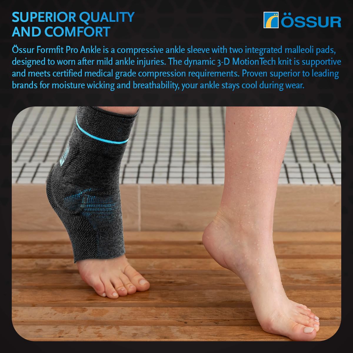 Össur FormFit® Pro Ankle Sleeve - 3D MotionTech™ Compression, Integrated Malleoli Pads, CoolVent™ Breathability, Secure FoldLock™ System - Ultimate Support & Comfort Left-Medium
