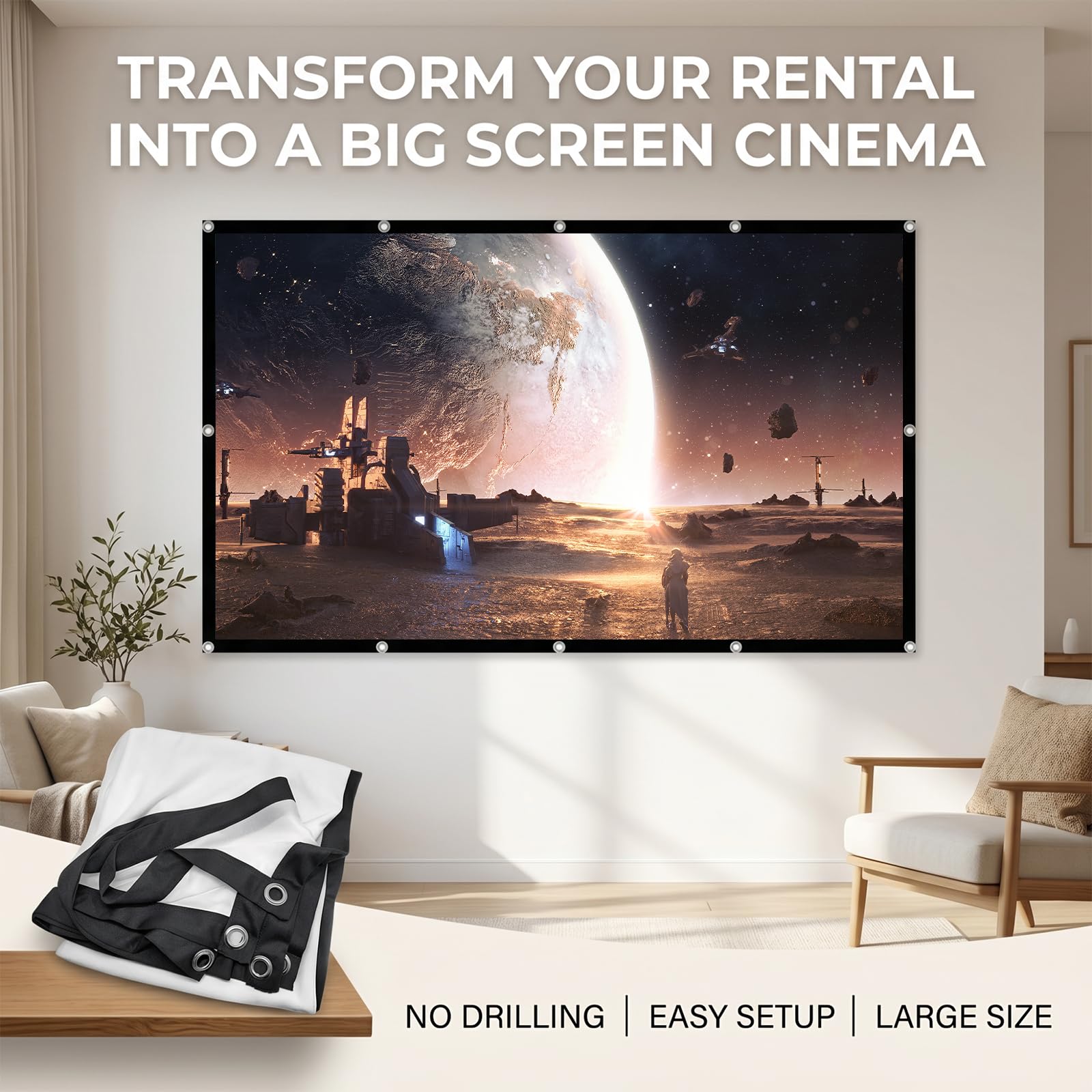 CEWROM Leinwand Beamer 100 Zoll, Projektionsleinwand, 16:9 Hd 4K Faltbar Tragbare Projektionsschirm für Ultimatives Heimkinoerlebnis Waschbar Verdickte Projector Leinwände für Camping Heimkino (100)