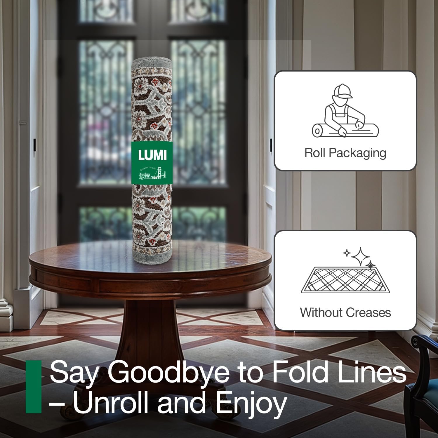 LUMI Indoor Door Mat for Entrance 20x32, Luxury Front Doormat with Non-Slip Latex Rubber Backing, Soft Washable Dirt Trapper, Flower Whipser (Rolled Package) - Image 5