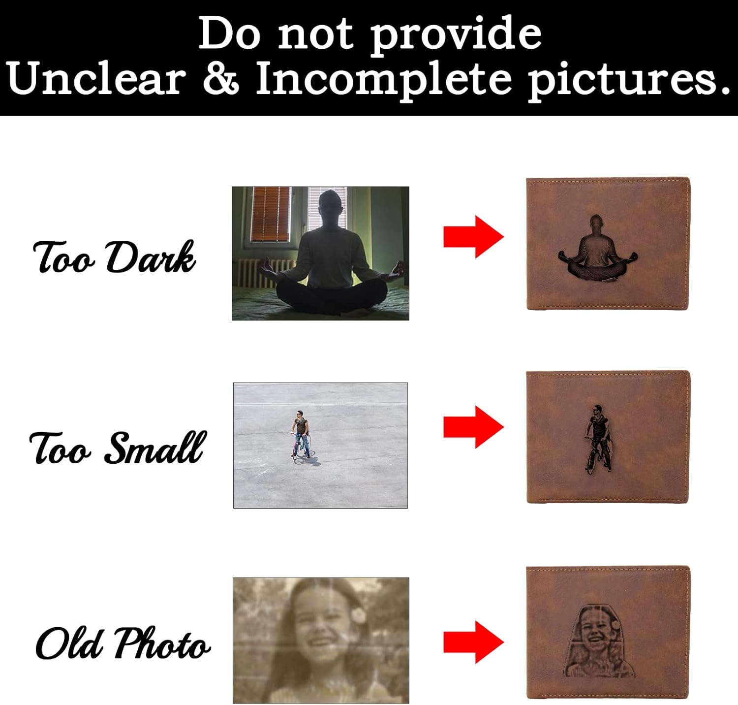 Custom Photo Wallets for Men Personalized Engraved Wallet Customizable Leather Wallets with Name Customized Gifts for Fathers Boyfriend Husband