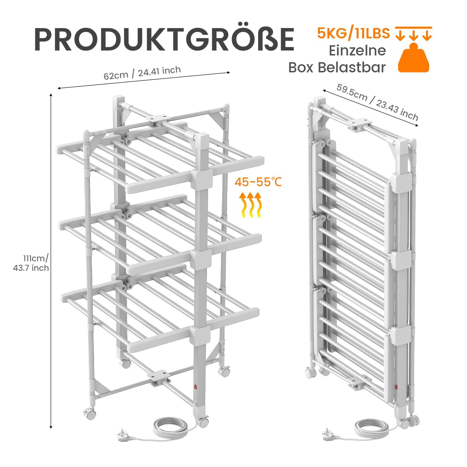 Innotic Elektrischer Beheizter Wäscheständer Turm mit Rollen,62*59*111 CM - Image 2
