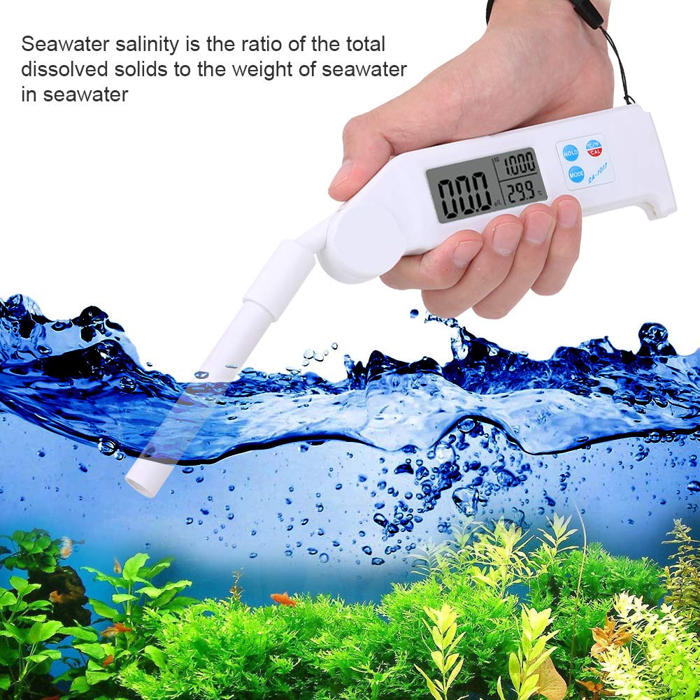 Ejoyous Miernik Zasolenia Składany Tester ABS z Wyświetlaczem LCD 0 do 42 Ppt Tester Ciężaru Właściwego i Temperatury od 32 do 122°F Laboratoryjnego Testowania Wody w Akwarium w Basenie