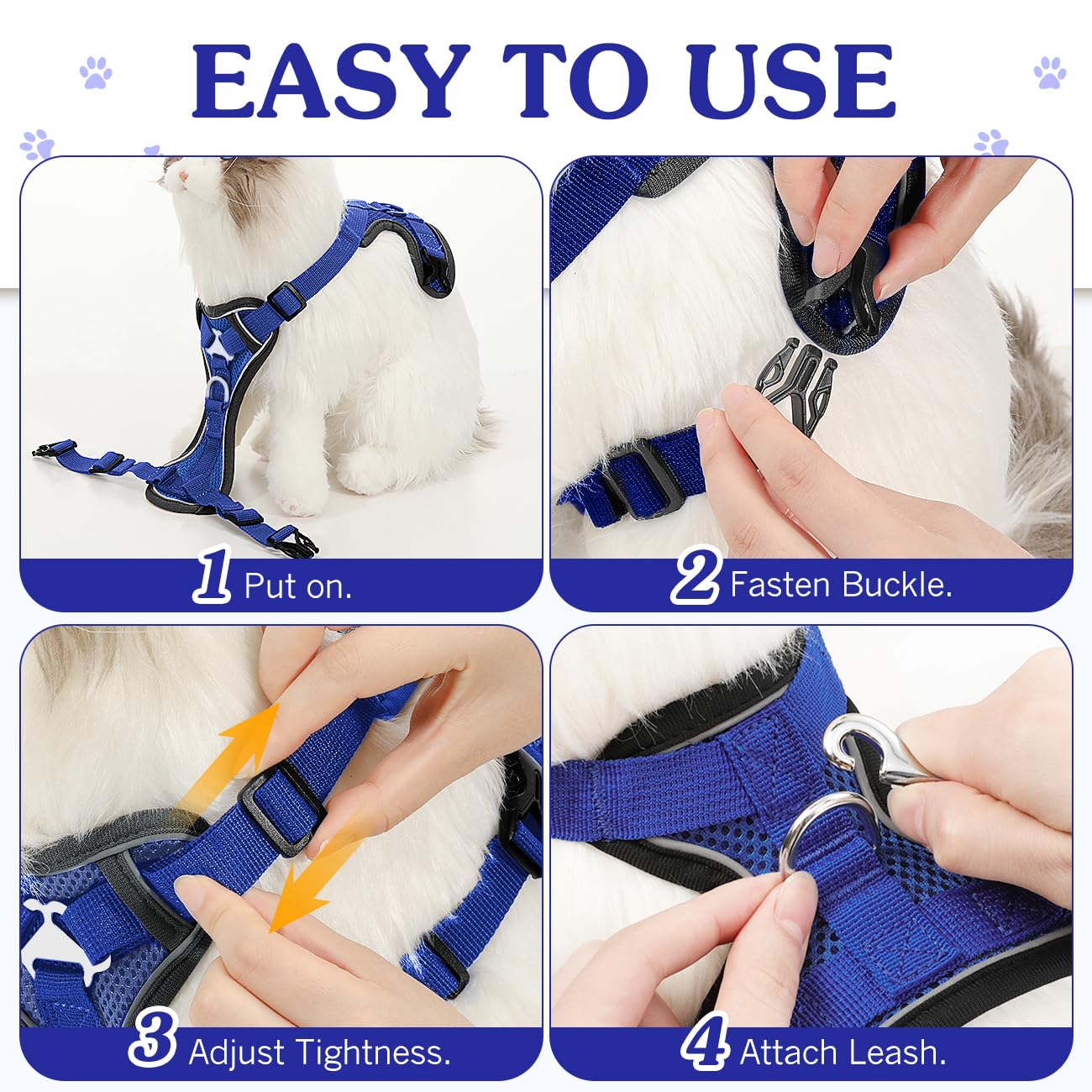 VavoPaw Pettorina per Cani con Guinzaglio da 1,5M, Imbracatura per Gatti Antifuga con Rete Traspirante e Strisce Riflettenti, Gilet Morbido e Regolabile per Cani Gatti, XS, Blu Royal