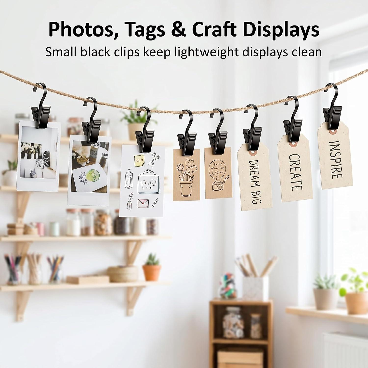 BIHRTC Pack of 25 Black Curtain Clips String Light Hangers Small Metal Wire Holder for Hanging Camper Awning Light Christmas Decor Shower Home Decoration Indoor and Outdoor Photos Arts Crafts Display