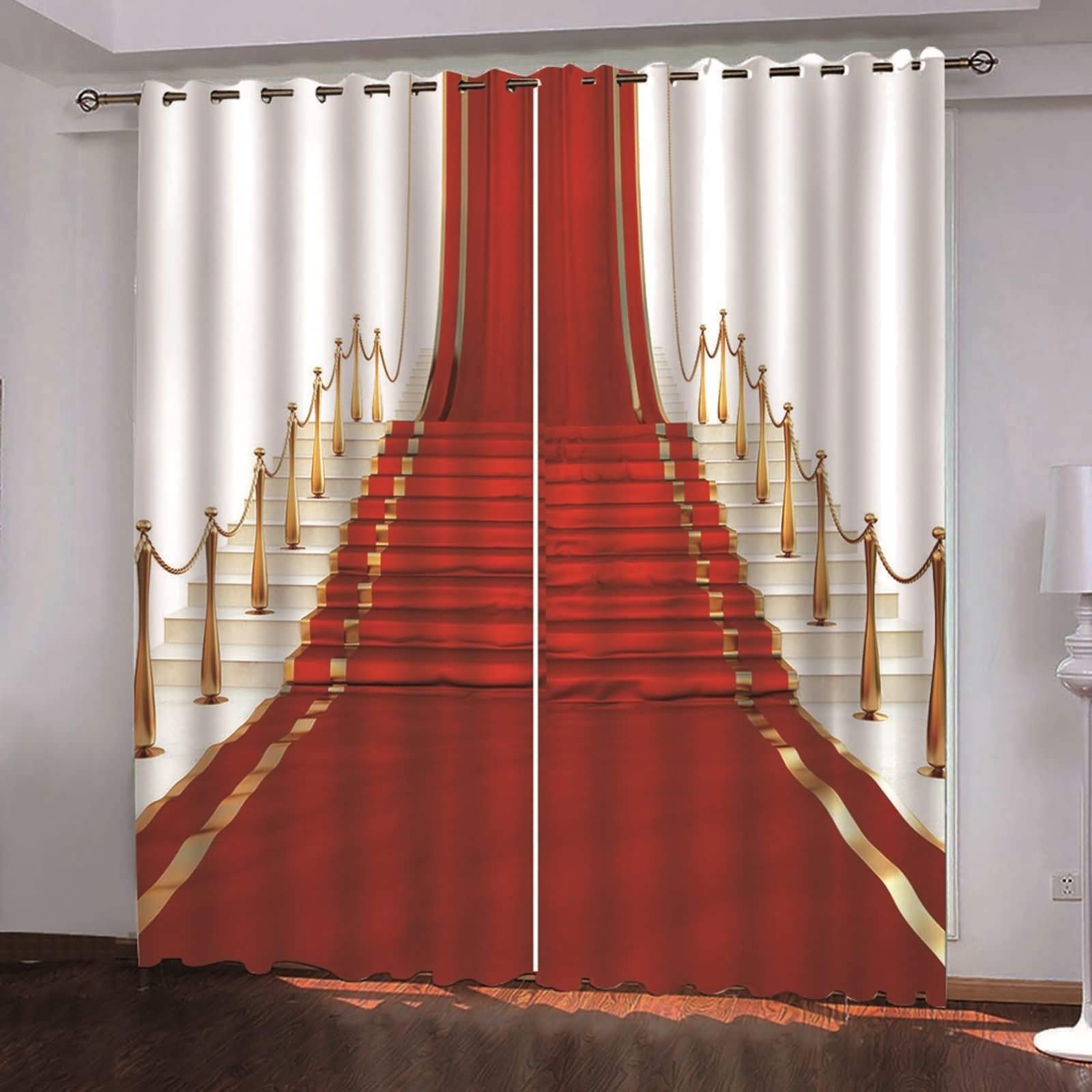 Verdunklung Vorhänge Polyester Blickdicht, Roter Teppich und Treppe Kinderzimmer Vorhang Lang mit Ösen274x160CM