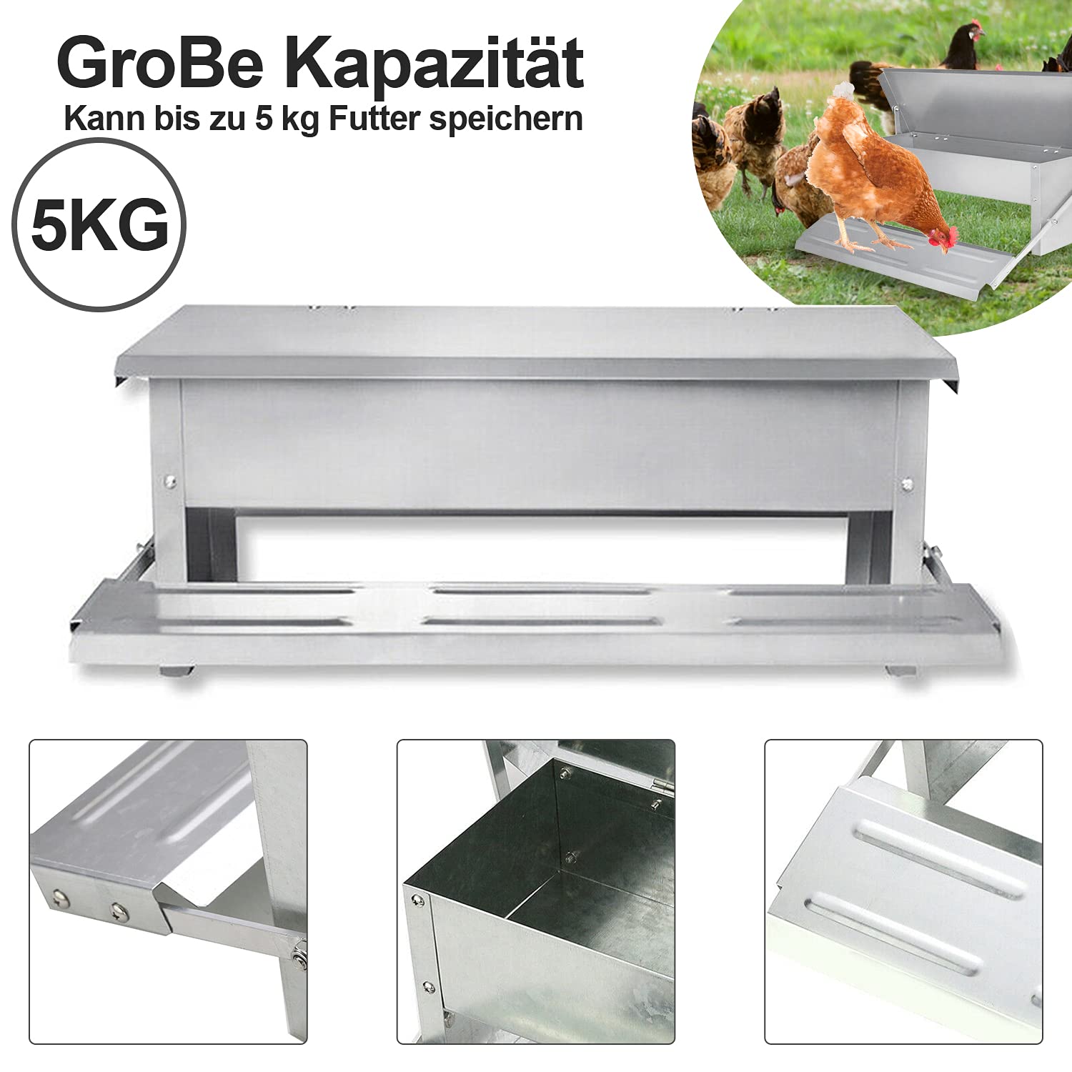 Automatyczny dozownik karmy dla kur, 5 kg, z pokrywką, automatyczny pedał, wodoszczelny, dla drobiu, 2 sztuki, wodoszczelny, odporny na szczury