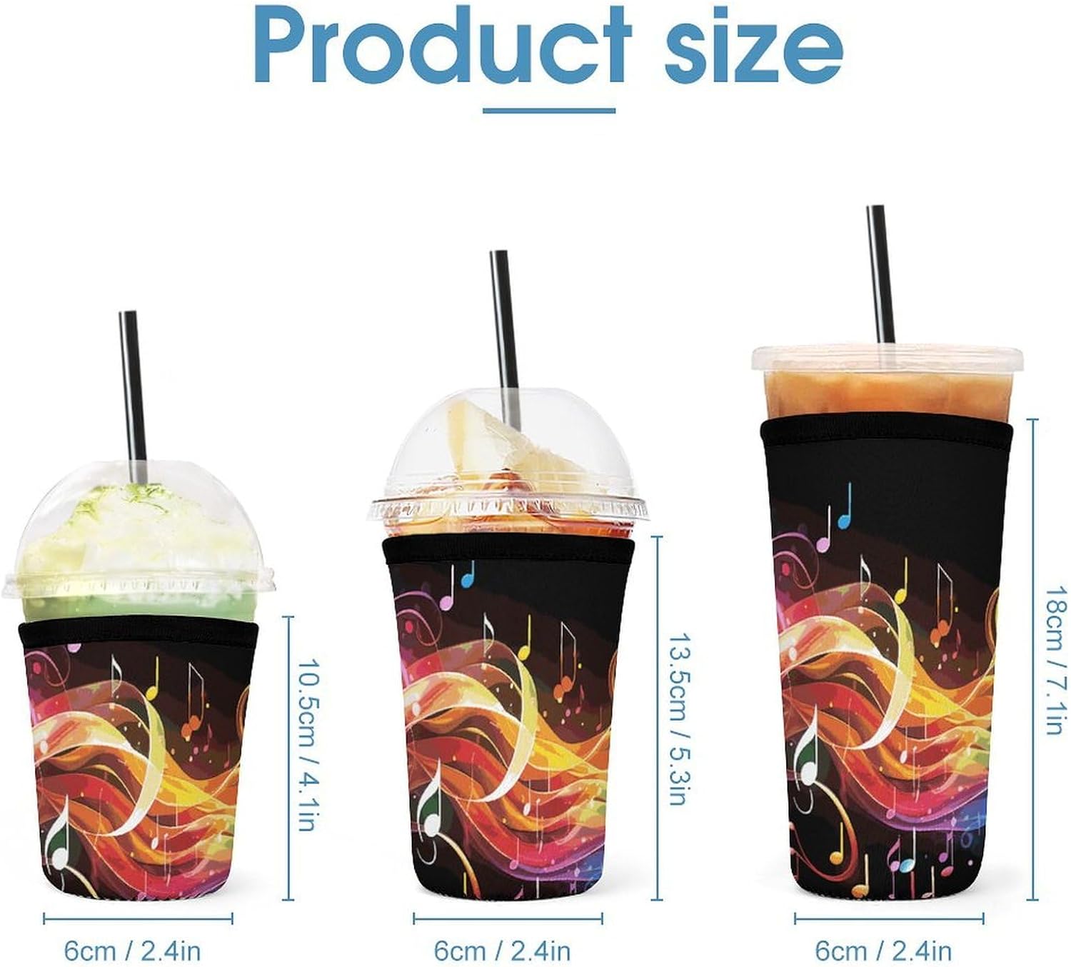 3 Pack Neoprene Cup Sleeves, Stretchy Reusable Drink Cup Cover Universal