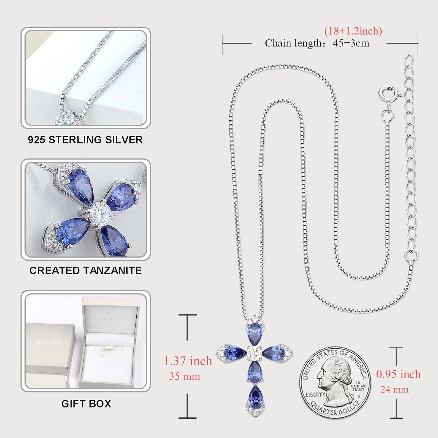 STARCHENIE Sterling Silver Cross Necklace for Women Crucifix Pendant with Birthstone Dainty Religious Jewelry Gift for Her, 18 Inch Chain - Image 6