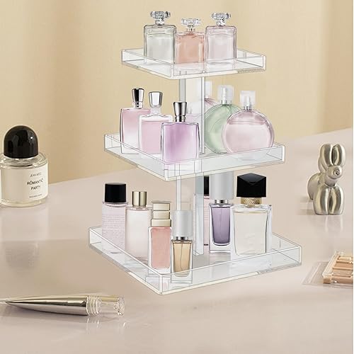 Miniatura 5 de YAGELI Organizador de perfumes para mujer, gran almacenamiento de cosméticos de acrílico transparente de 3 niveles para baño, tocador y tocador,