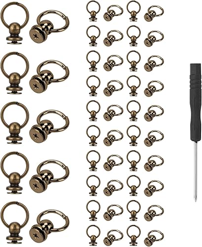 50 piezas de remaches de cabeza redonda con anillo de tracción con llave de tuercas para manualidades de cuero DIY, cinturones, bolsos, fundas